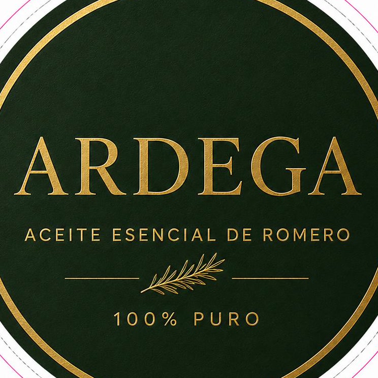 Etiqueta circular de ARDEGA Aceite Esencial de Romero 100% puro